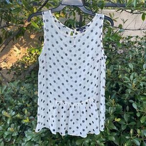 Soprano Women's Black White Sheer Sleeveless Polka Dot Peplum Tank Top Small